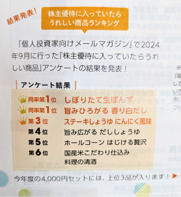 キッコーマンの株主優待に入ってたら嬉しい商品ランキング
