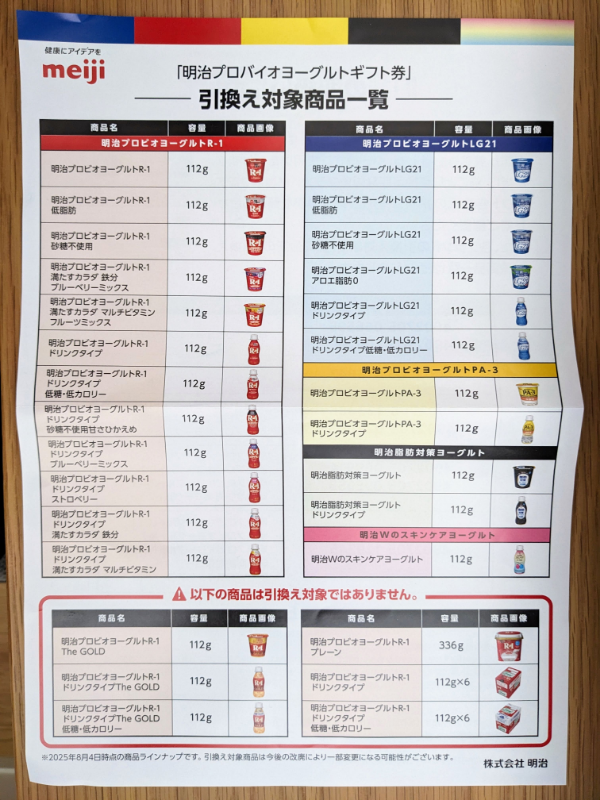 明治株主優待ギフトカードで交換できるヨーグルト
