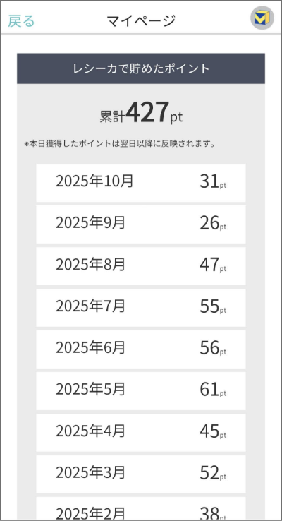 レシートポイ活アプリ「レシーカ」で溜まったポイント